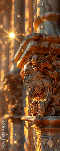 Stone Mason, Chisel, Old master craftsman, painstakingly carving ornate details into ancient cathedral walls, bathed in soft candlelight, creating a 3D render, illuminated by golden hour lighting, wit