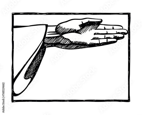 Vector illustration of the hand of Christ the Redeemer, a statue located in Morro do Corcovado, in Rio de Janeiro, Brazil. Art depicting current times. Drawing in stripped and irregular strokes.