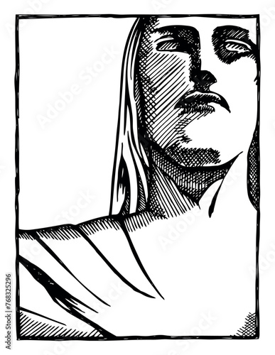 Vector illustration of the face of the statue of Christ the Redeemer, located on the Corcovado hill, Rio de Janeiro, Brazil. Free stroke art depicting current times.