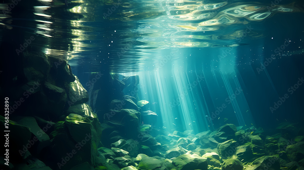 Underwater landscape with green seagrass at the bottom of the sea Underwater landscape with green seagrass at the bottom of the sea