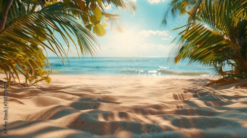 Paradise Found: Tropical Sand and Palm Leaves on a Stunning Island © hisilly
