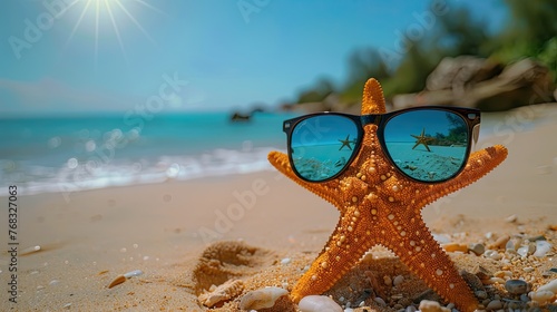 Sunny Beach Starfish Sporting Sunglasses © hisilly