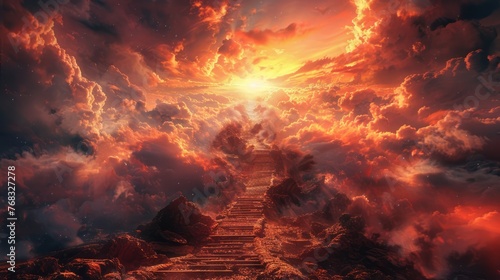 Religious Choice: Stairs for Heaven and Hell - 3D Rendering