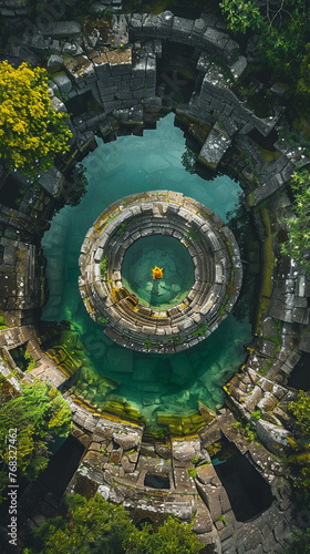 Enchanted Faerie  Celtic Ruins  Moonlit Lake  Whimsical Atmosphere  Photography  Golden Hour  Vignette