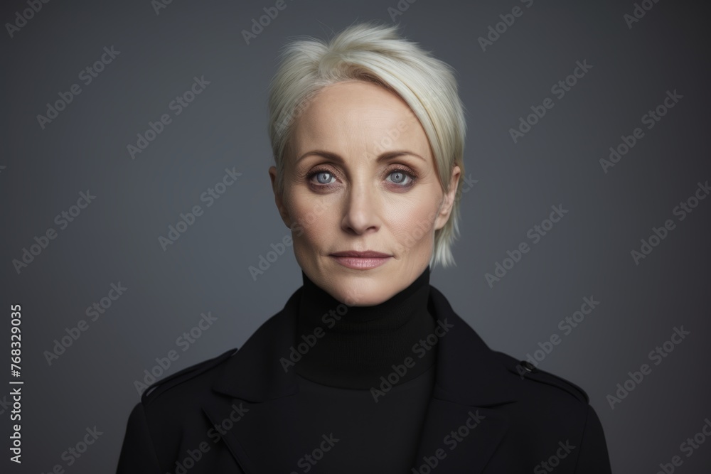 Portrait of a beautiful middle aged businesswoman in a black coat
