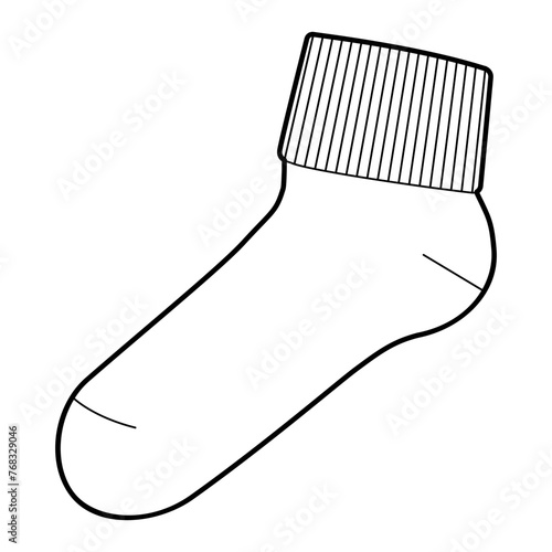 Bobby Socks hosiery, high ankle length. Fashion accessory clothing technical illustration stocking. Vector side view for Men, women, unisex style, flat template CAD mockup sketch outline isolated