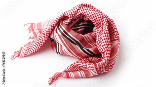 A traditional Arabic headgear, the Keffiyeh, is presented isolated on a white background