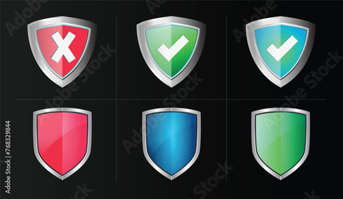 Shield Shape with Golden and Silver Gradient. Sheild security and guarantee safe and elegeant symbol vector design element and shapes	
