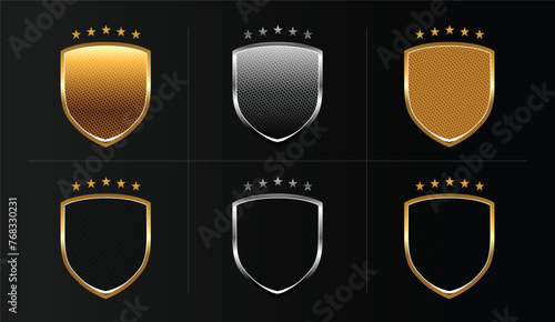 Shield Shape with Golden and Silver Gradient. Sheild security and guarantee safe and elegeant symbol vector design element and shapes	
