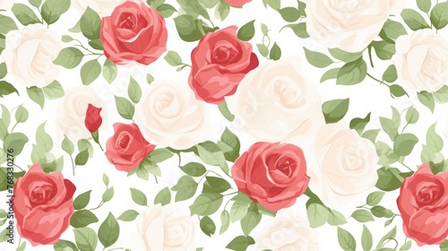 lovely floral seamless design. Beautiful design illustration in vector format. Rose  green  red  and white colors. Unlimited texture is suitable for web page backgrounds  pattern fills  and wallpaper.