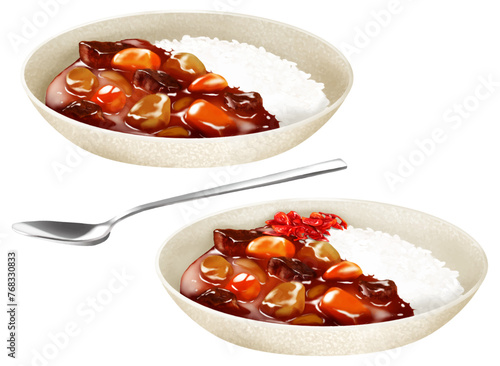 ベクター  カレーライス   和風  