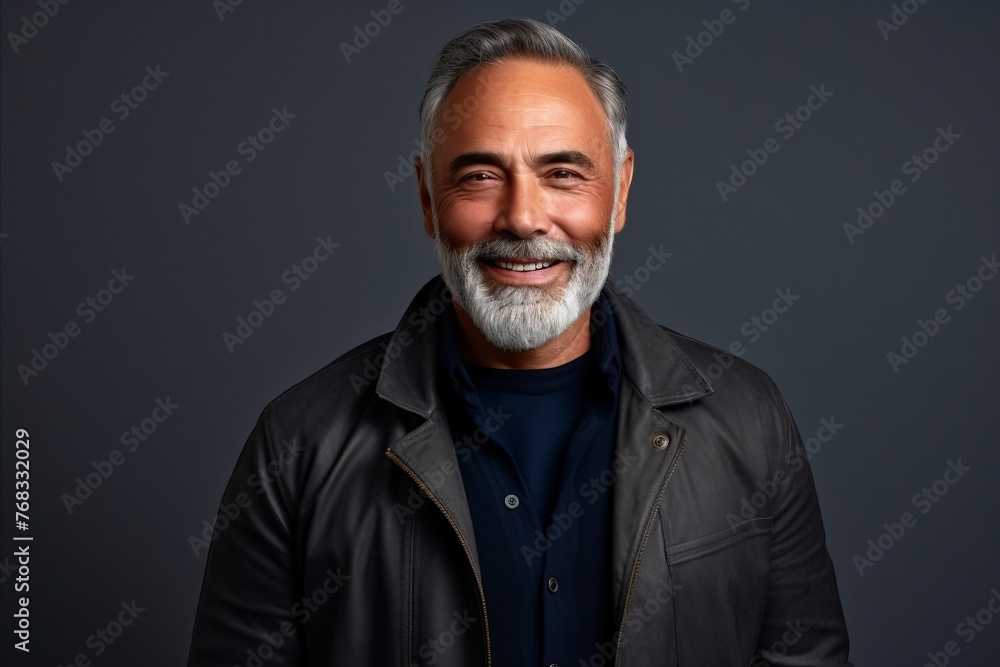 Portrait of a handsome mature man in a black leather jacket. Portrait of a handsome mature man in a black leather jacket.