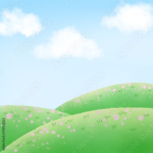 Background painting of cherry blossom field