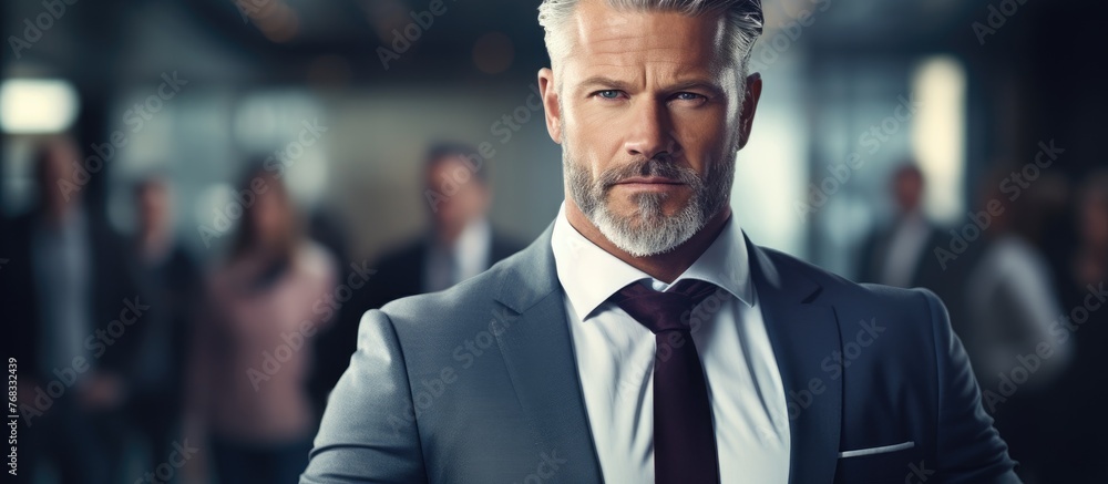 A man with a beard and wearing a dress shirt, tie, and blazer is making a gesture while standing in front of a crowd at a formal event, smiling A man with a beard and wearing a dress shirt, tie, and blazer is making a gesture while standing in front of a crowd at a formal event, smiling