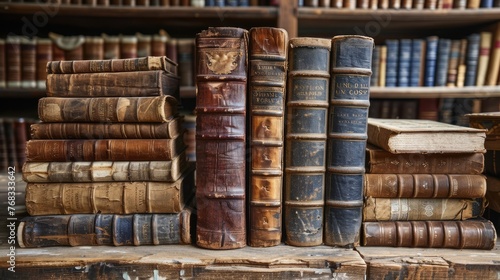 Antique Books from 19th Century in Library photo