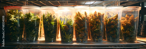 close up of a burning candle, Cannabis drying and curing Marijuana buds in plant 