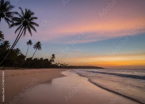 Sunset on the beach with palm trees  tropical