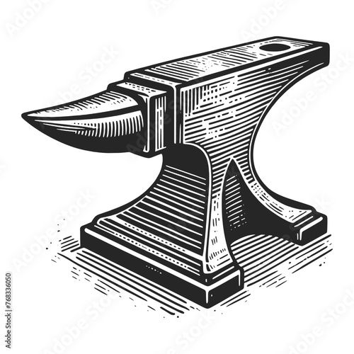 Vintage blacksmith anvil, depicted in an engraved style. Sketch engraving generative ai vector illustration. Scratch board imitation. Black and white image.