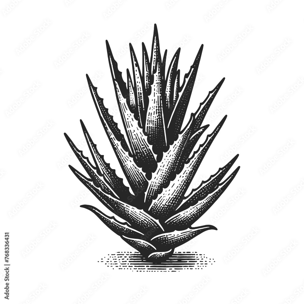 Aloe Vera plant with pointed leaves sketch engraving generative ai fictional character vector illustration. Scratch board imitation. Black and white image. Aloe Vera plant with pointed leaves sketch engraving generative ai fictional character vector illustration. Scratch board imitation. Black and white image.