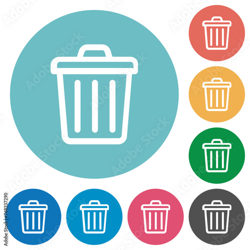 Trash outline flat round icons