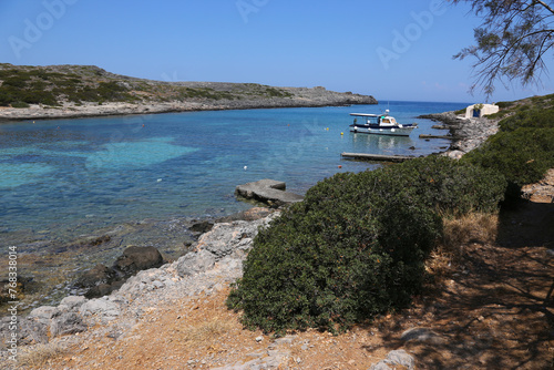A fishing boat near the Limnionas beach on the Greek island of Kythira.