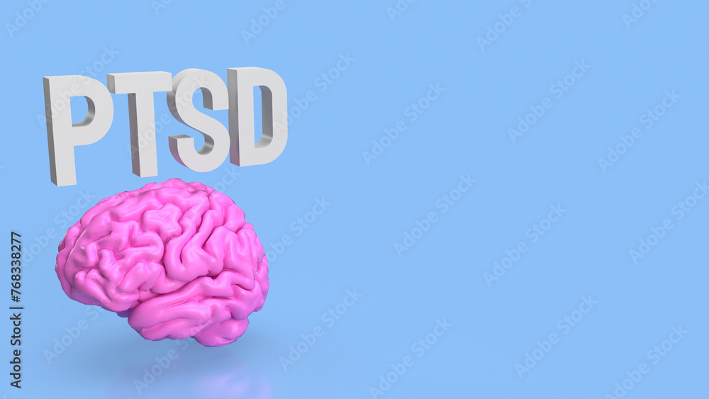 The Brain and ptsd text for health or sci concept 3d rendering.