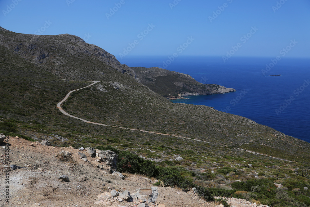 The winding road to the secluded Limnionas beach on the Greek island of Kythira.