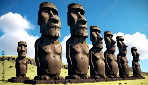 Moai historical statues in a landscape photo