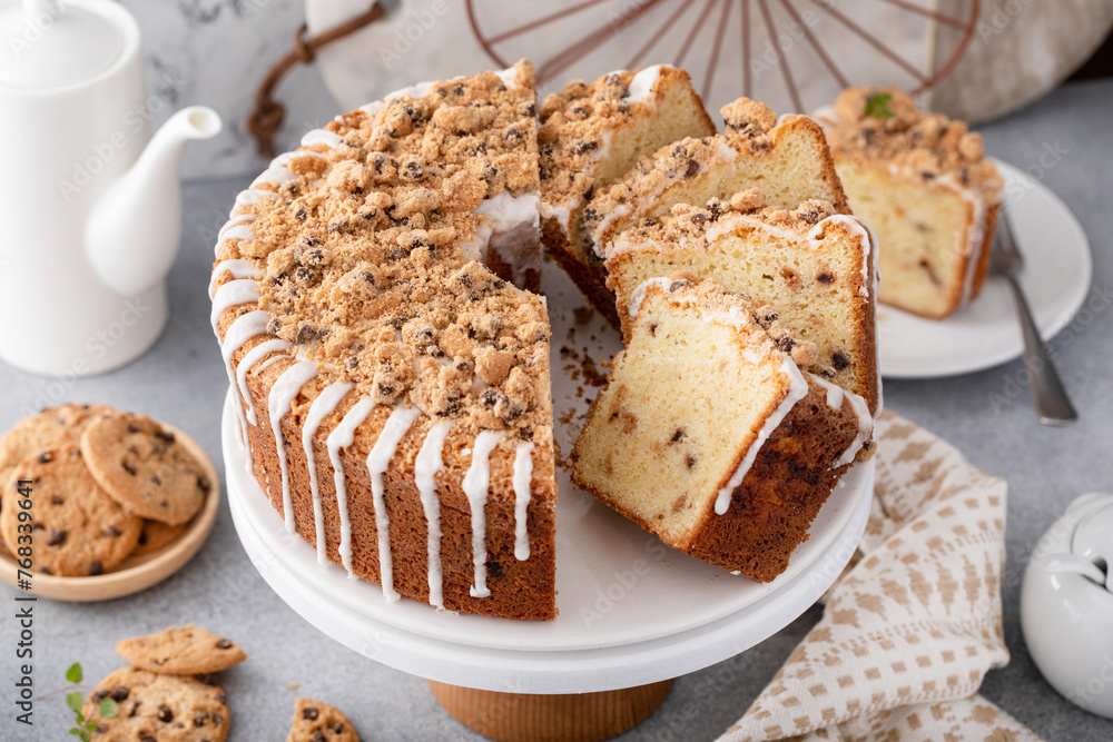 Chocolate chip cookie filled pound cake sliced, fun dessert idea Chocolate chip cookie filled pound cake sliced, fun dessert idea