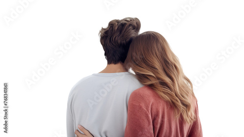 Back view man hugging women isolated on transparent background