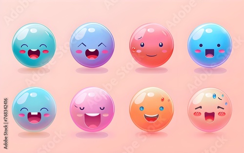 Cute emoji set Round abstract comic faces with various emotions on pastel color Vector drawing style Different colorful characters Flat trendy illustration design for mobile phone apps chat wallpaper 