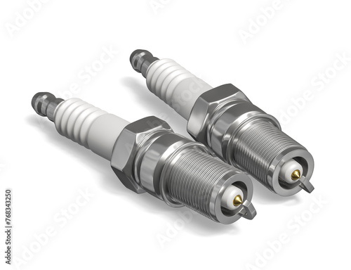 Dual Spark Plugs 3D Render Realistic on Transparent Background (ID: 768343250)