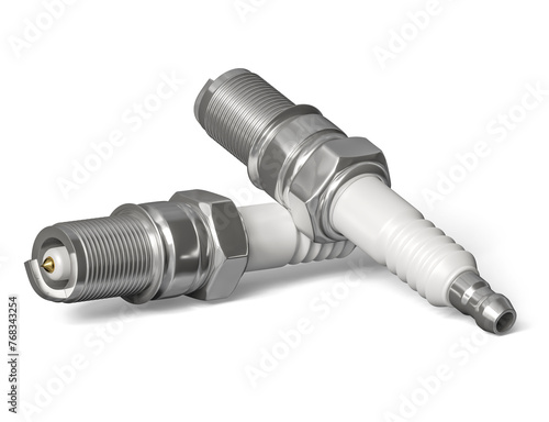 Dual Spark Plugs 3D Render Realistic on Transparent Background (ID: 768343254)