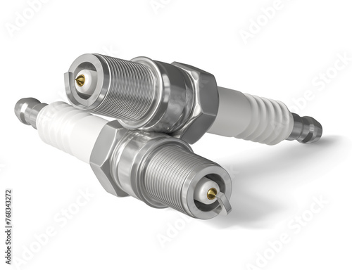 Dual Spark Plugs 3D Render Realistic on Transparent Background (ID: 768343272)