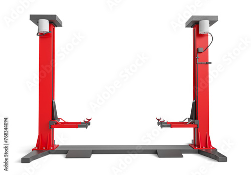 Professional Red Automotive Lift in a Repair Shop in 3d render transparent background (ID: 768344094)