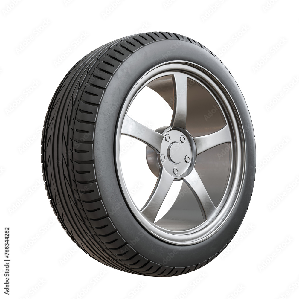 Obraz premium Single of Alloy Wheels with Tires 3D Render on Transparent Background