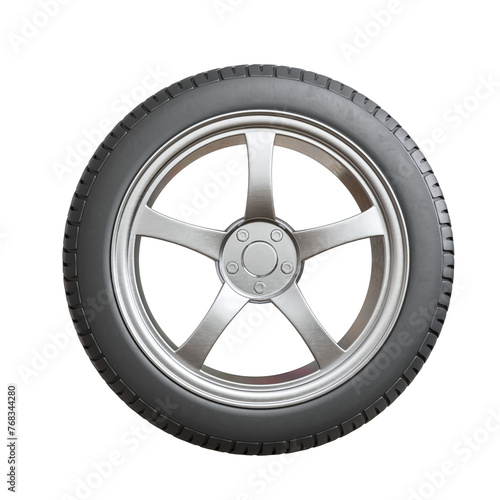 Single of Alloy Wheels with Tires 3D Render on Transparent Background (ID: 768344280)