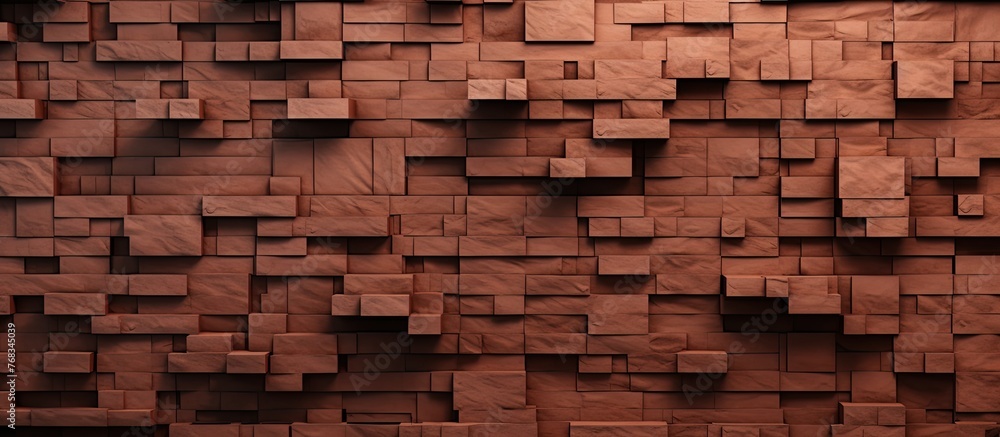 Simple background featuring a wall constructed of numerous brown squares in a geometric pattern Simple background featuring a wall constructed of numerous brown squares in a geometric pattern