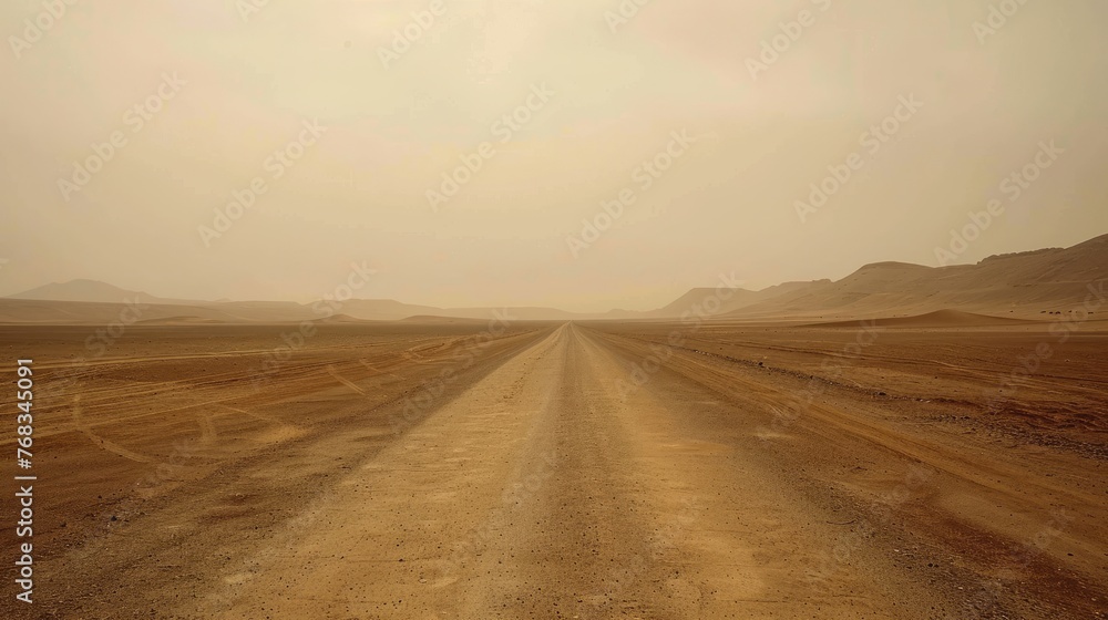Desolate empty road stretching through a desert. Road travel on vacation. Relax trip in holiday