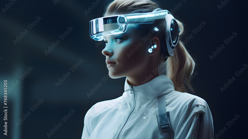 Person wearing VR headset and interacting with VR world Person wearing VR headset and interacting with VR world