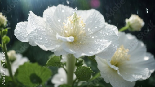Hollyhock Flowers Close-Up Macro Shot with Soft Blur