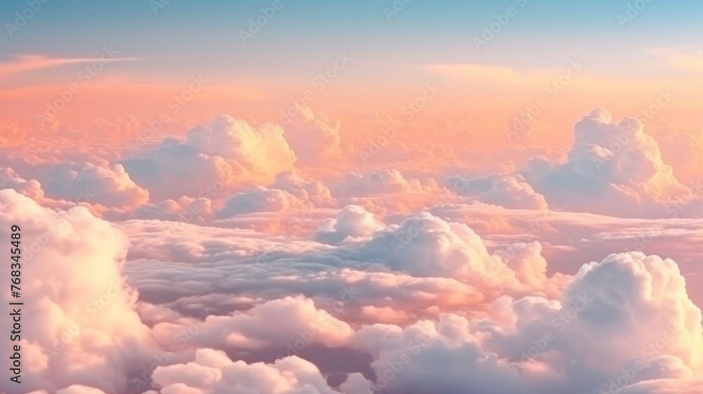 Beautiful aerial view above clouds at sunset. Flying above clouds Beautiful aerial view above clouds at sunset. Flying above clouds