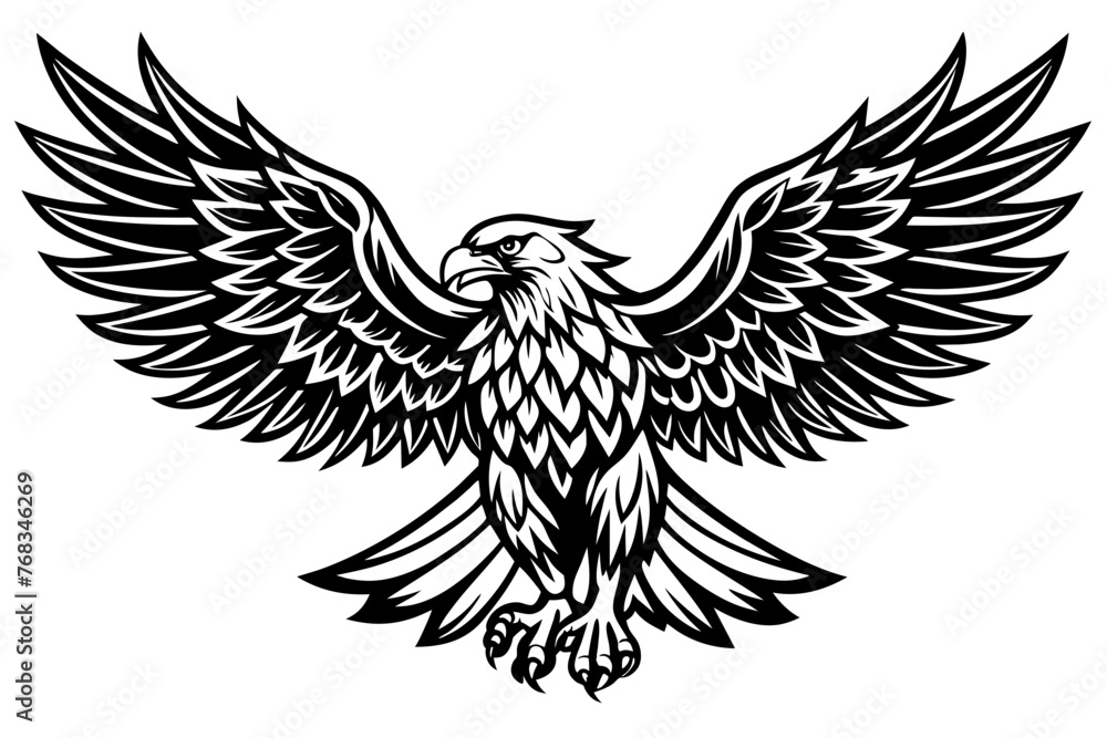 Eagle spreading its wing. Black and white vector. Eagle spreading its wing. Black and white vector.