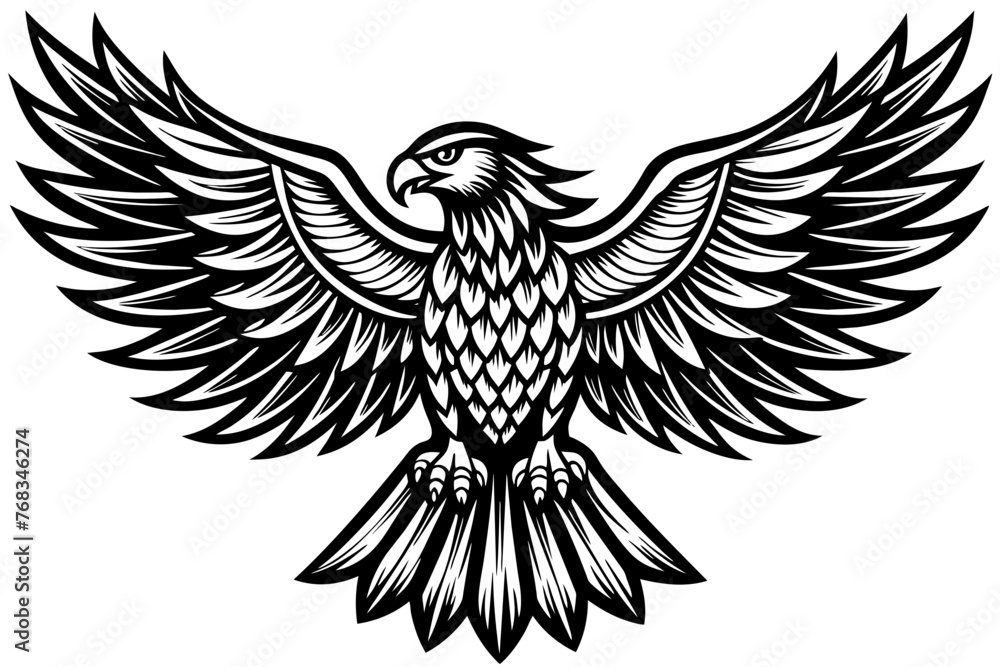 Obraz premium Eagle spreading its wing. Black and white vector.