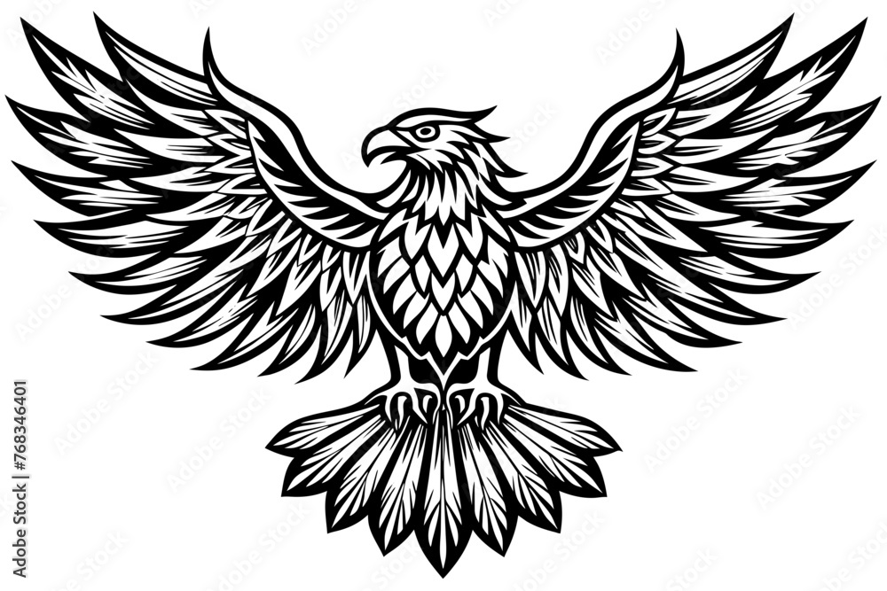 Eagle spreading its wing. Black and white vector. Eagle spreading its wing. Black and white vector.