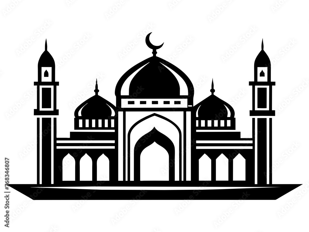 Minimalist vector of a mosque/masjid. Can be used for islamic prayer room symbol.