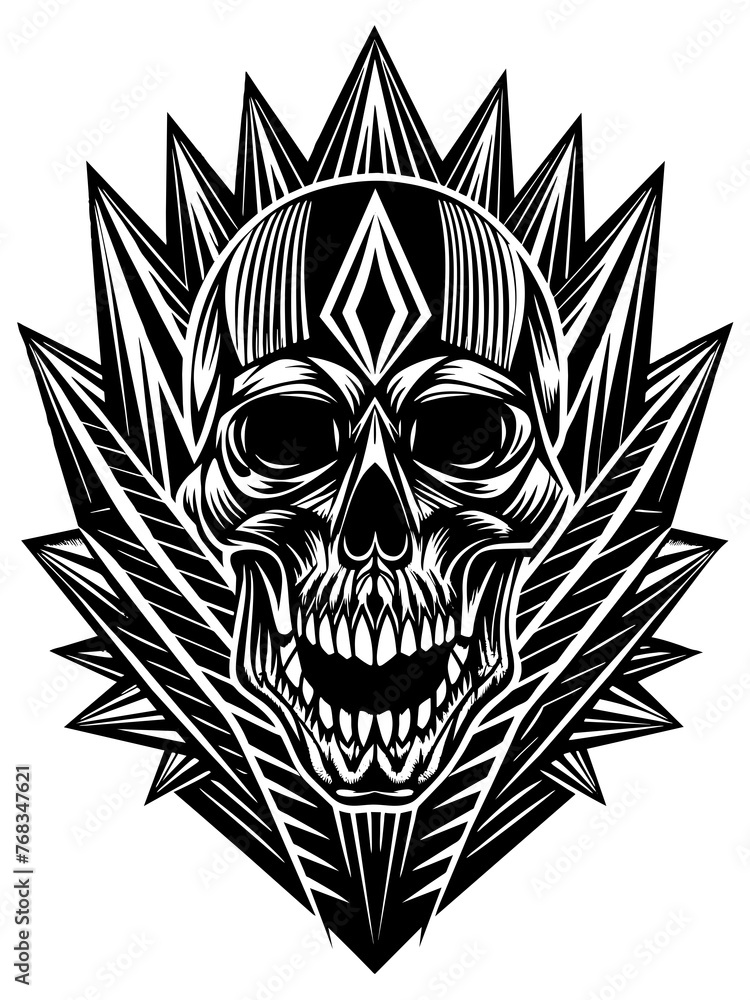 Hard rock metal skull with horns.