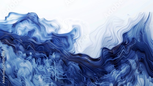 Minimalist abstract illustration linoleum pen drawing art style - Capillary phenomenon blue and white porcelain pattern background created with Generative AI Technology