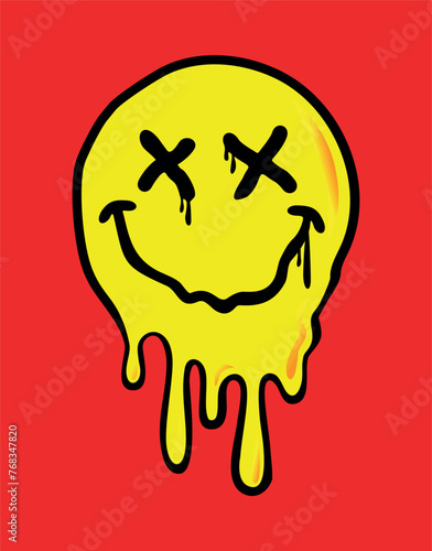 Vector illustration of smiling eyes and mouth stylized as paint running down or simulating melting.