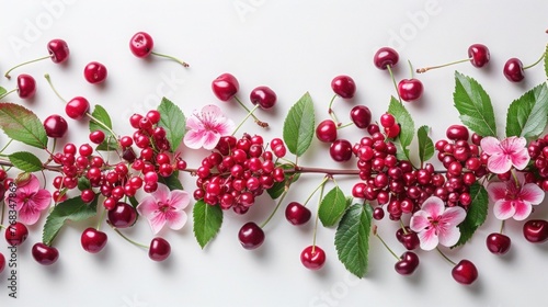 Enchanting Cherry Blossoms as Border on White Background